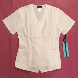 Cherokee Solid White Button-up Scrub Top Small NWT